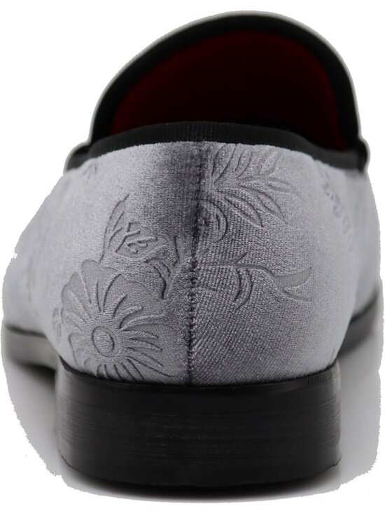 Enzo Romeo Men\'s Grey69 Vintage Velvet Flower Loafers Slip On Tuxedo Shoes